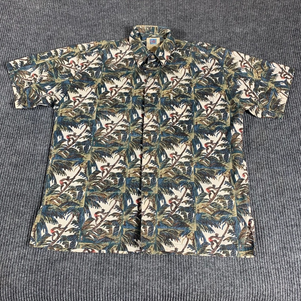VTG Kahala Shirt Mens Large Green Button Up Short Sleeve Hawaiian‎ USA Camp 90s